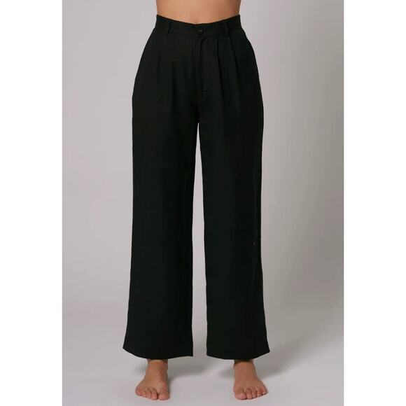 ROLLA'S Pants Womens 12/L Black Chloe High Rise Wide Leg Linen-Blend Pleated - Picture 1 of 16